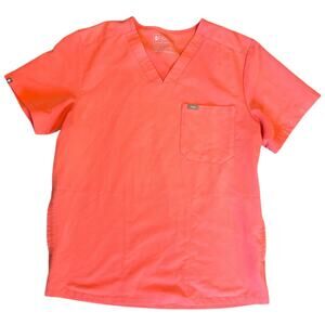EUC Figs Leon 3 Pocket Scrub Top RARE COLOR Hot Coral PO #1756 Mens Size Large